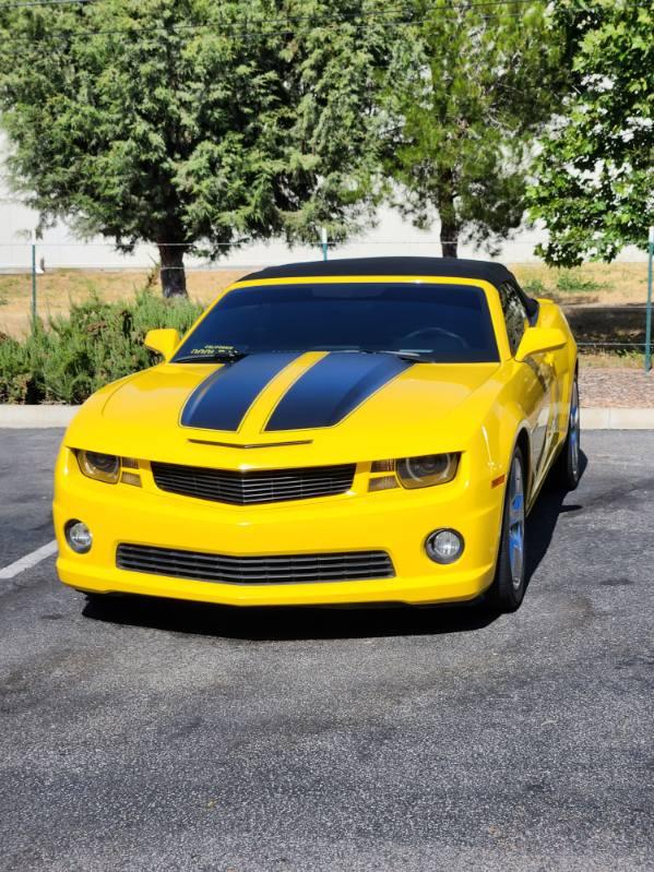 Yellow Camaro SS convertible with a mirror gloss finish after a full exterior detail