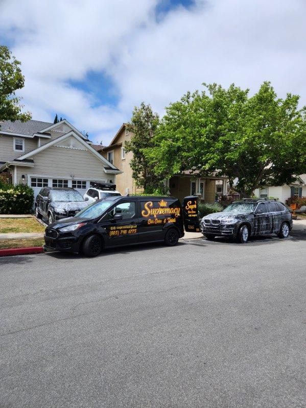 Mobile detailing van set up on a residential street in Paso Robles